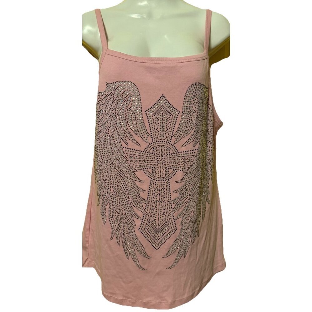Biker Clothing Company 3XL Pink Silver Sequins Sleeveless‎ Wing Pattern